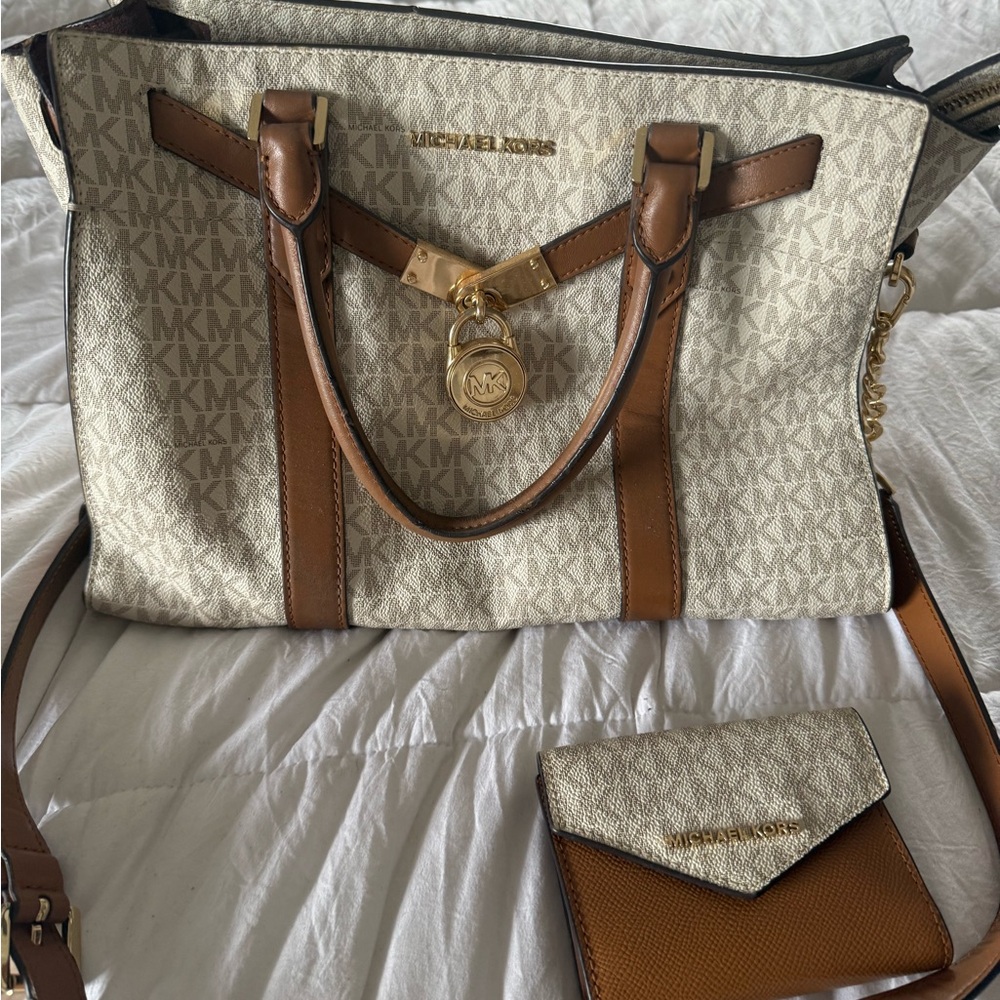 Michael Kors Tan and Cream Tote Bag